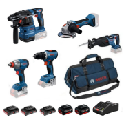Bosch GBH 185-LI + GWS 18V-8 + GSR 18V-65 + GDX 18V-285 + GSA 185-LI