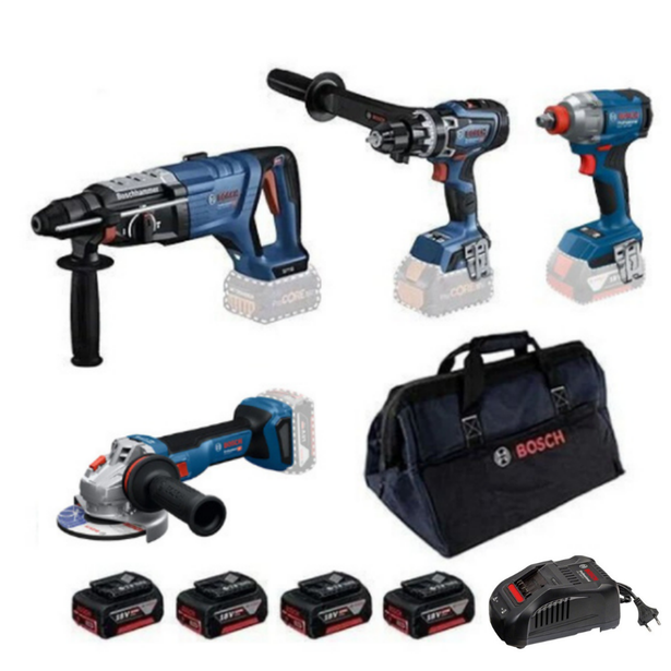 Bosch GBH 18V-28 D + GWS 18V-11 + GSB 18V-150 + GDX 18V-285