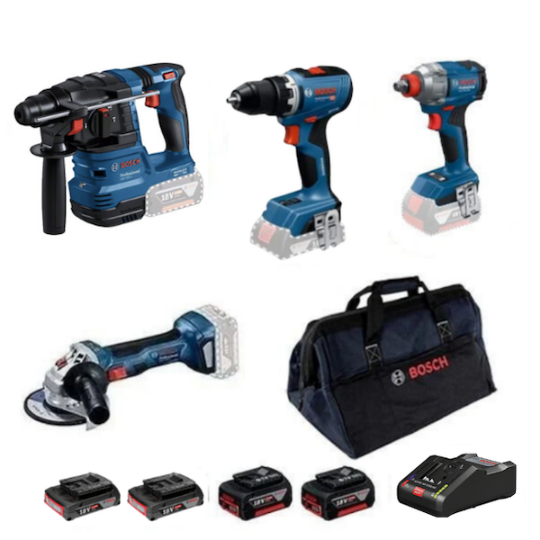 Bosch GBH 185-LI + GWS 18V-8 + GSR 18V-65 + GDX 18V-285