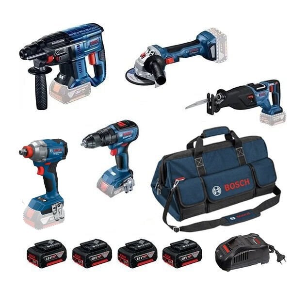 Bosch GBH 180-LI + GWS 180-LI + GSR 18V-50 + GDX 18V-285 + GSA 185-LI