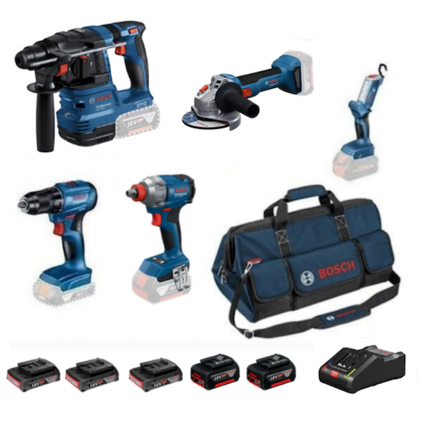 Bosch GBH 185-LI + GWS 18V-8 + GSR 185-LI + GDX 18V-285 + GLI 18V-300