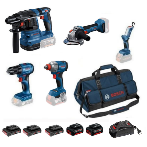 Bosch GBH 185-LI + GWS 18V-8 + GSR 185-LI + GDX 18V-285 + GLI 18V-300