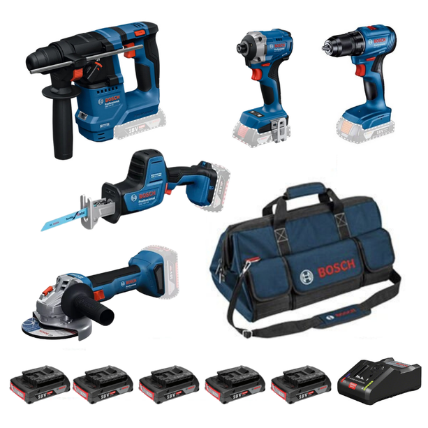 Bosch GBH 18V-18 + GWS 18V-8 + GSR 185-LI + GDR 18V-215 + GSA 18V-24