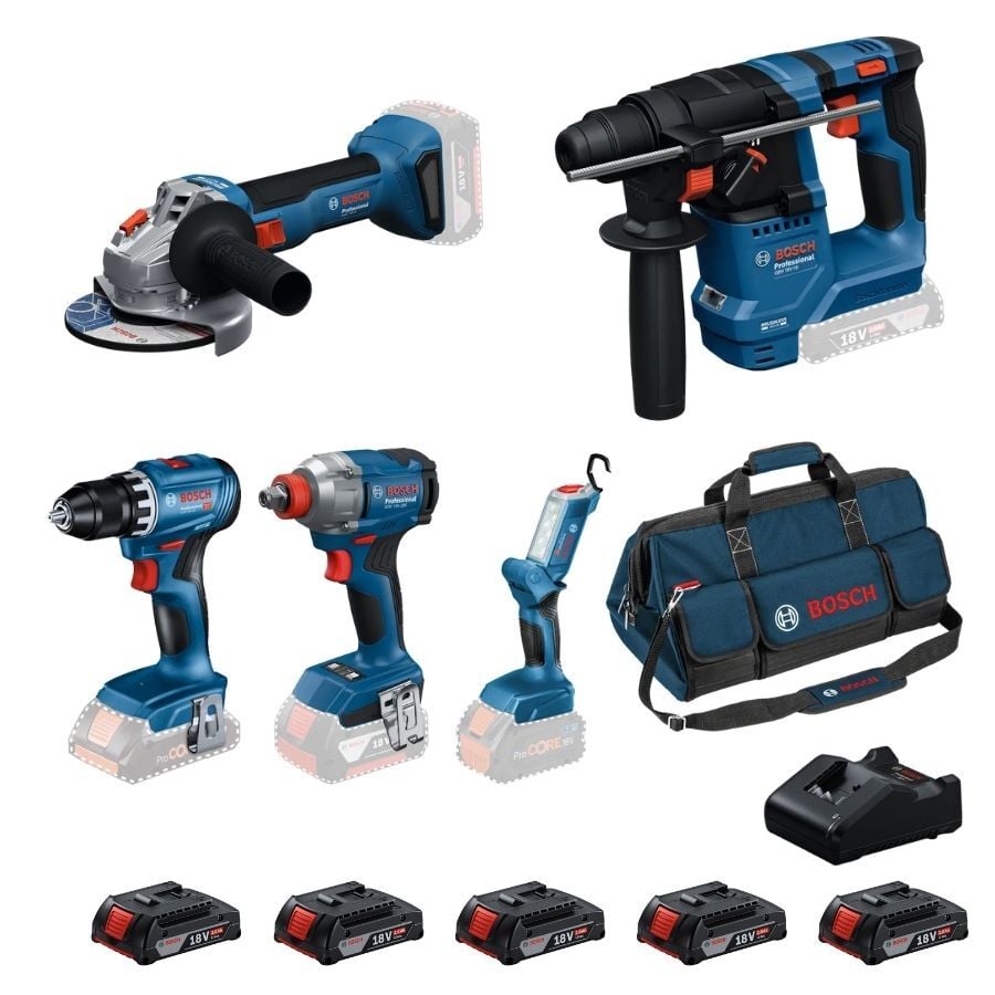 Bosch GBH 18V-18 + GWS 18V-8 + GSR 18V-45 + GDX 18V-285 + GLI 18V-300