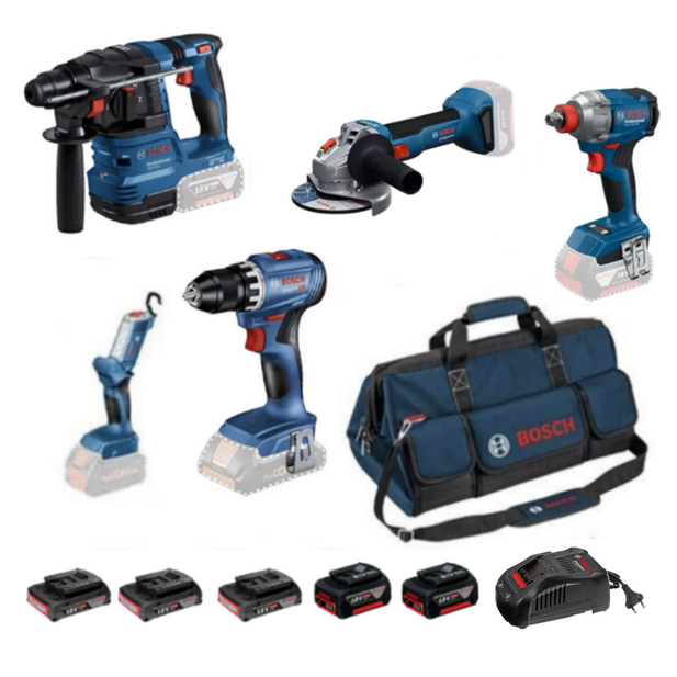 Bosch GBH 185-LI + GWS 18V-8 + GSR 18V-45 + GDX 18V-285 + GLI 18V-300