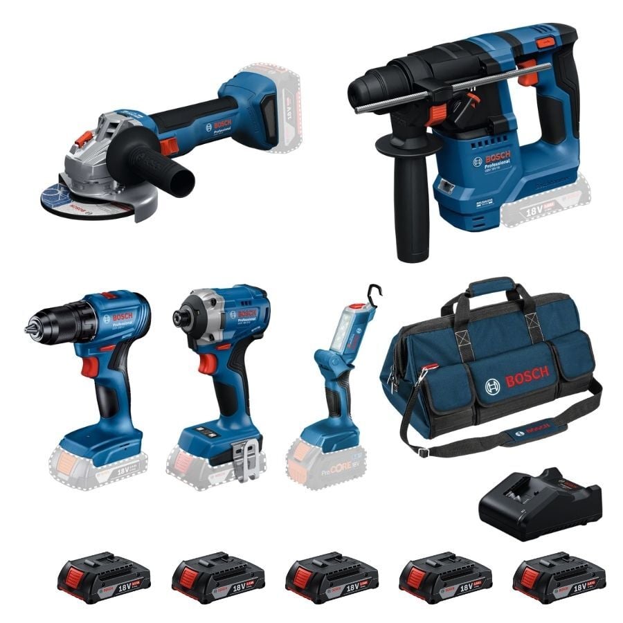 Bosch GBH 18V-18 + GWS 18V-8 + GSR 185-LI + GDR 18V-215 + GLI 18V-300