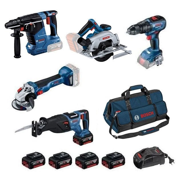 Bosch GBH 187-LI + GWS 18V-10 + GSR 18V-50 + GSA 185-LI + GKS 185-LI