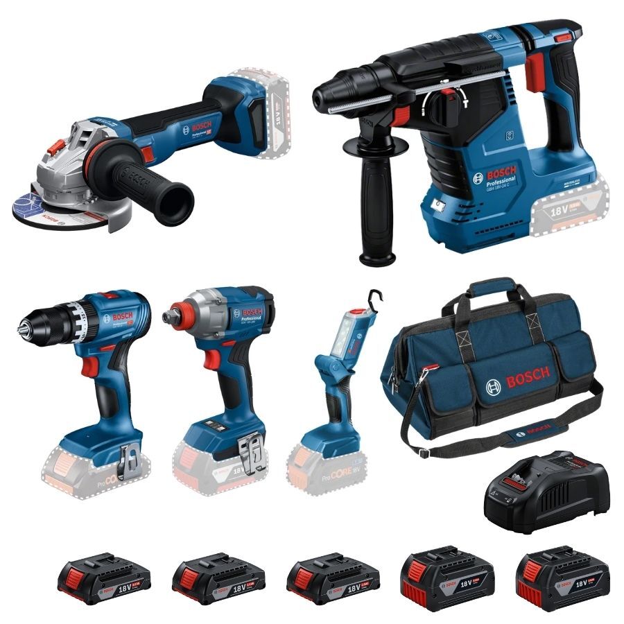 Bosch GBH 18V-24 C + GWS 18V-11 S + GSB 18V-45 + GDX 18V-285 + GLI 18V-300