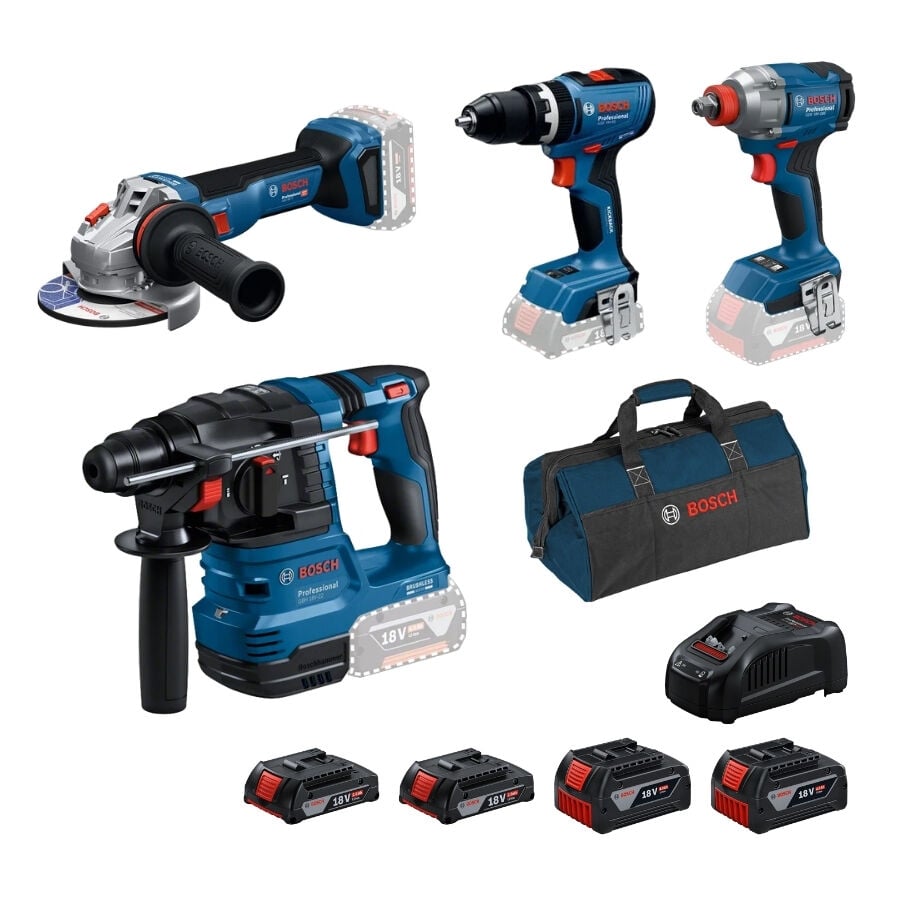 Bosch GBH 18V-22 + GWS 18V-11 + GSB 18V-65 + GDX 18V-285