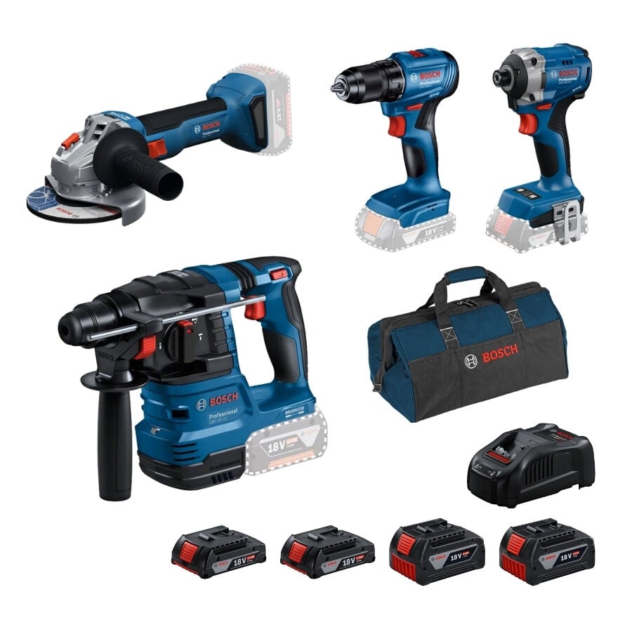 Bosch GBH 18V-22 + GWS 18V-8 + GSR 185-LI + GDR 18V-215