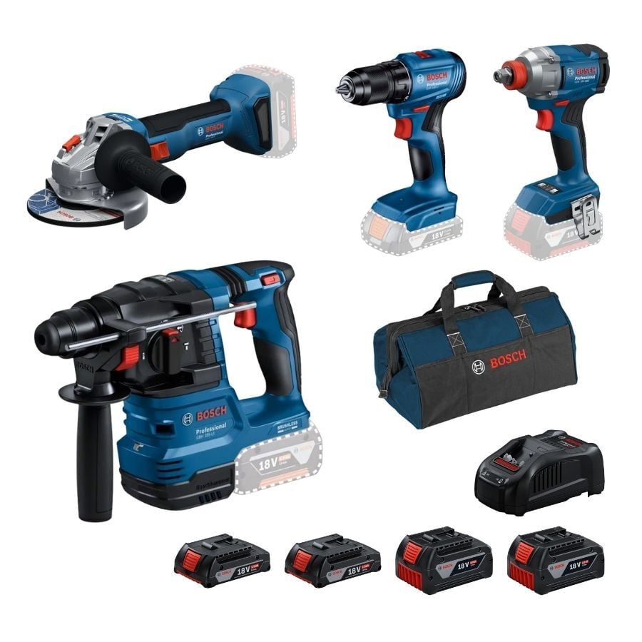 Bosch GBH 185-LI + GWS 18V-8 + GSR 185-LI + GDX 18V-285
