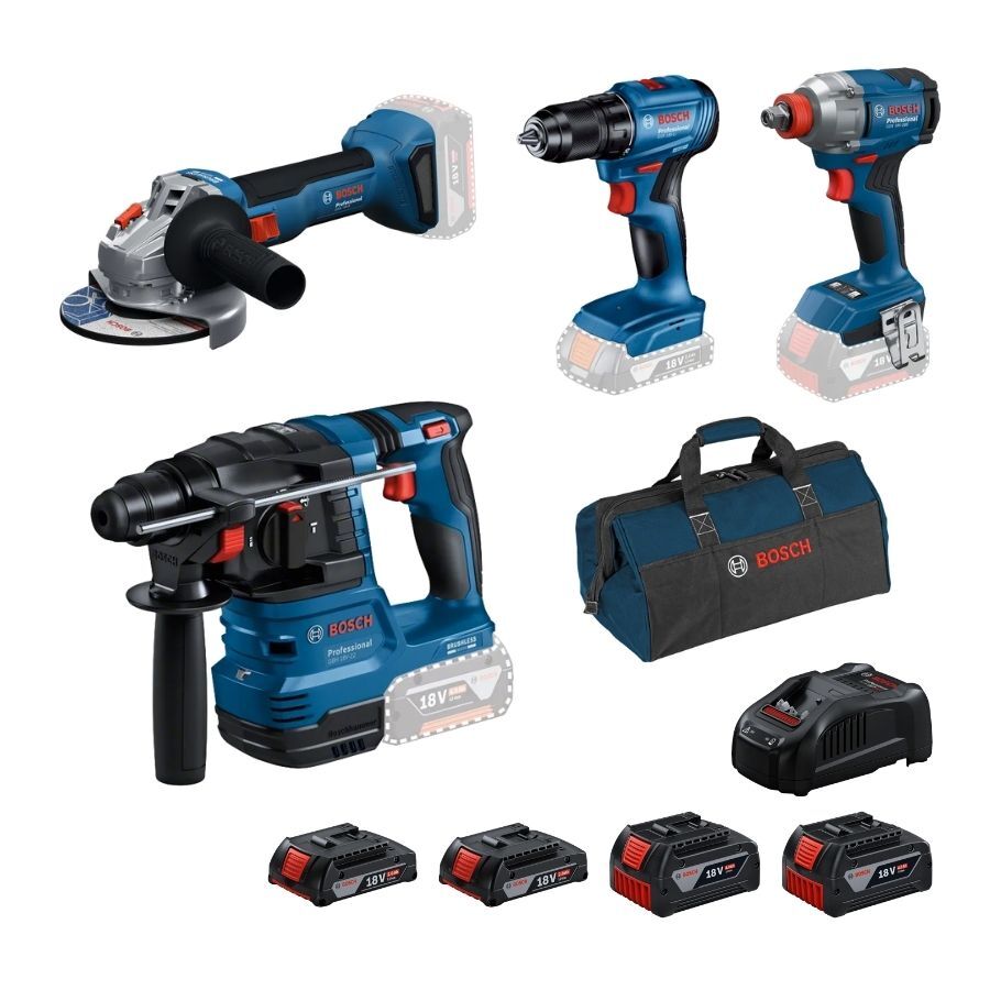 Bosch GBH 18V-22 + GWS 18V-8 + GSR 185-LI + GDX 18V-285