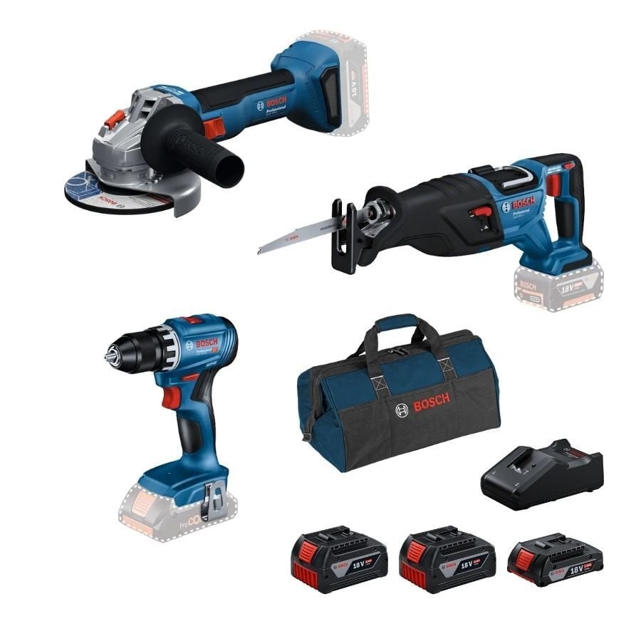 Bosch GWS 18V-8 + GSR 18V-45 + GSA 185-LI